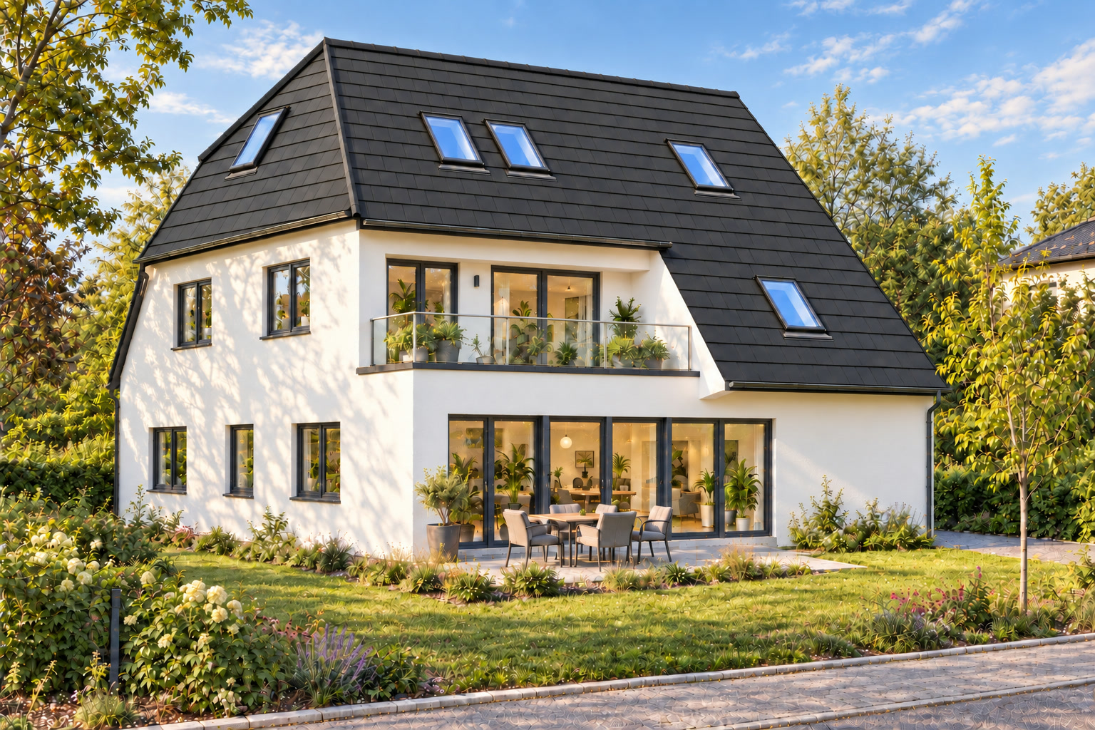 Das Zweifamilienhaus mit Dachterrasse der Maisonettewohnung